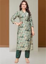 Modal Silk Green Festival Wear Printed Readymade Kurti With Pant